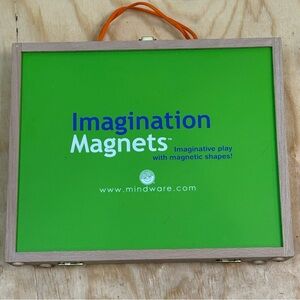 Imagination Magnets by MindWare Wooden Magnetic Shapes Set w/ Cards & Case